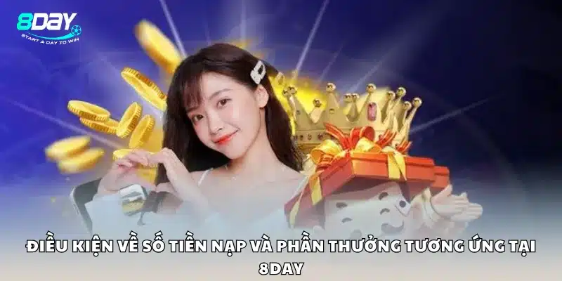 Điều kiện về số tiền nạp và phần thưởng tương ứng tại 8Day